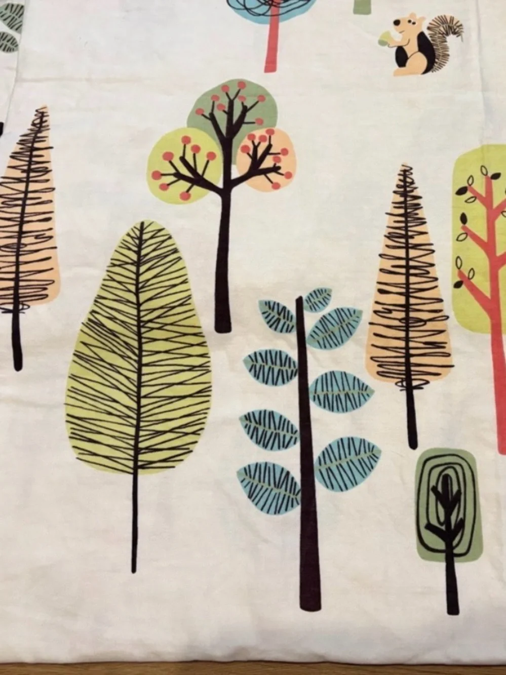 Circo Cream Shower Curtain Panel with Blue, Green, Red, Brown Tree Print